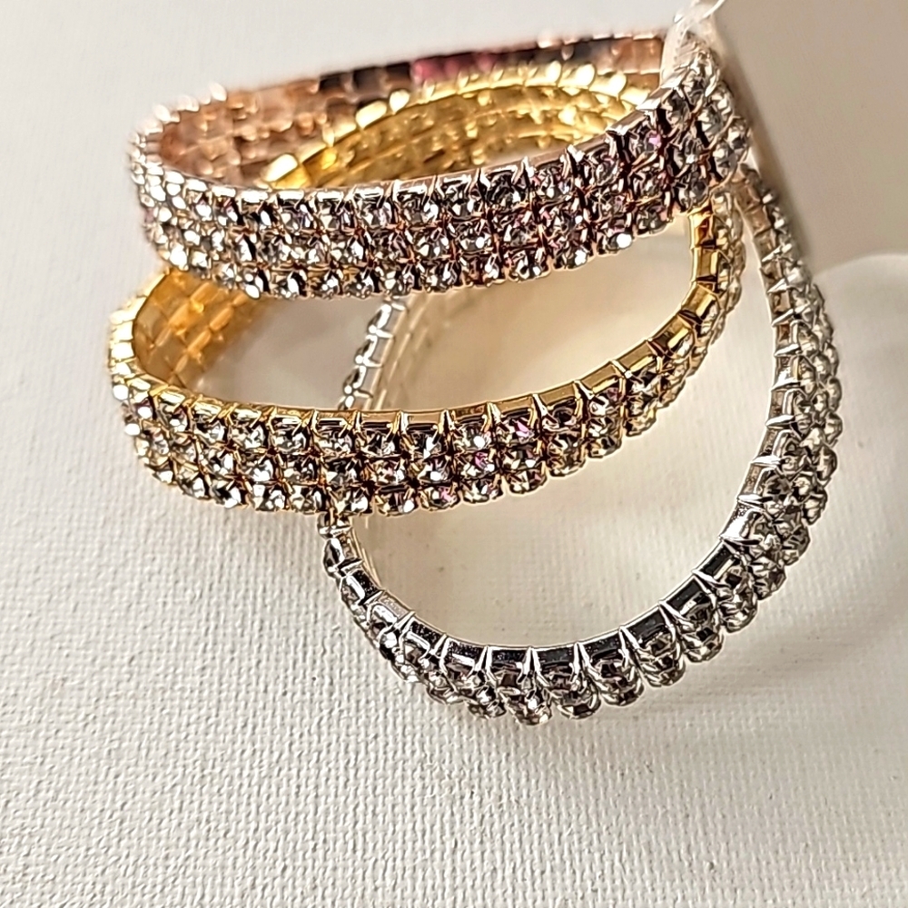 Nicole Miller Crystal Stretchy Set Of 3 Bracelets Party Holiday Cocktail Glam 22$